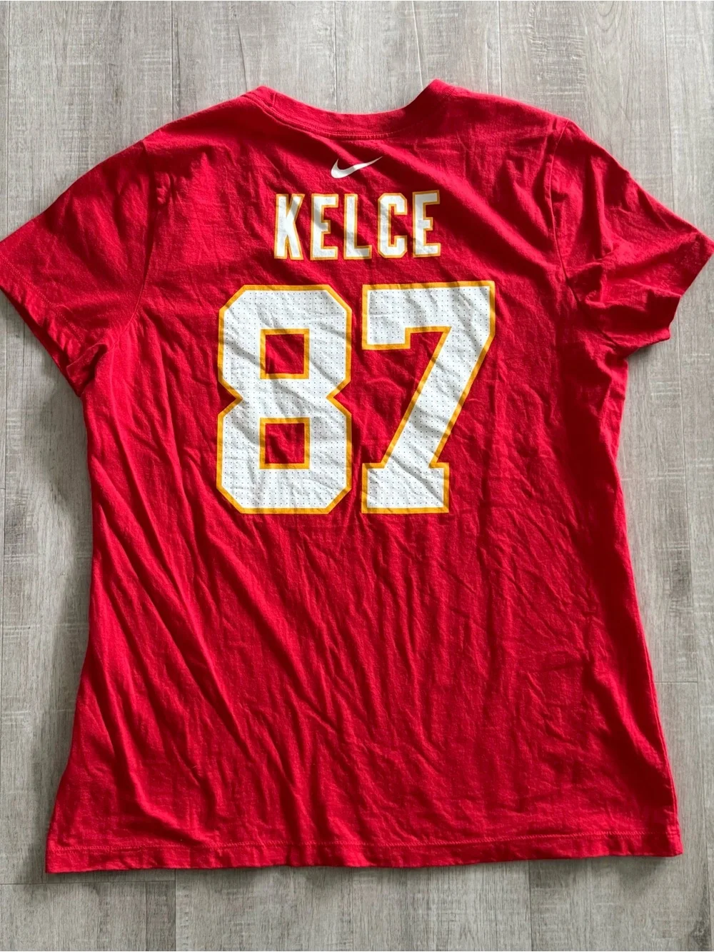 NIKE Kansas City Chiefs, 87 Kelce Red Tee, women’s Large